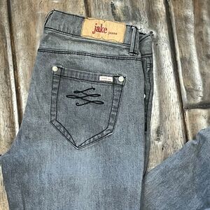 Jake Jeans Gray Ruched‎ Women's Designer Bouclé Stretch Denim BKE Buckle Size 7